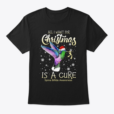 Christmas Cure Spina Bifida Awareness Black T-Shirt Front