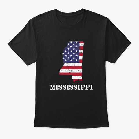 Mississippi Map State American Flag Shir Black T-Shirt Front
