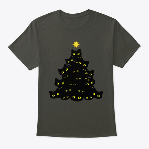 Cat Christmas Tree Smoke Gray T-Shirt Front