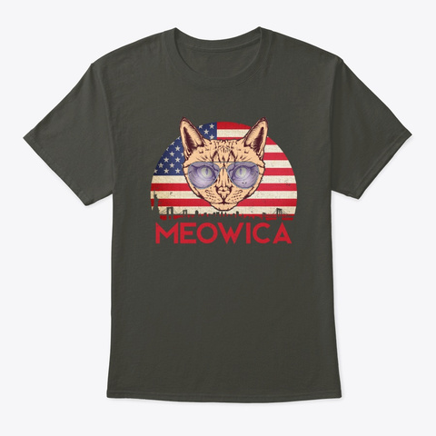 Meowica Cat American Flag 4th July Smoke Gray T-Shirt Front