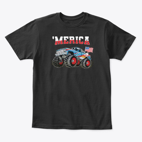 Monster Truck Boys 4th Of July Merica Black T-Shirt Front