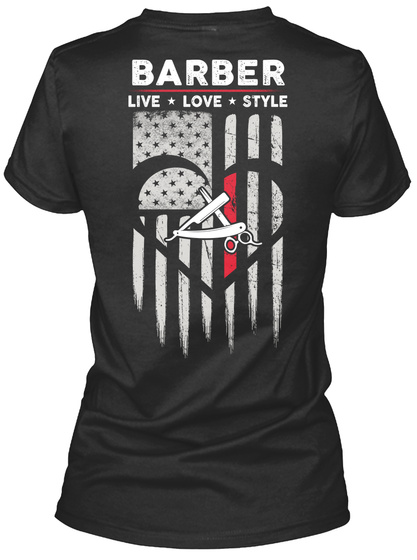 Barber Live Love Style Black T-Shirt Back