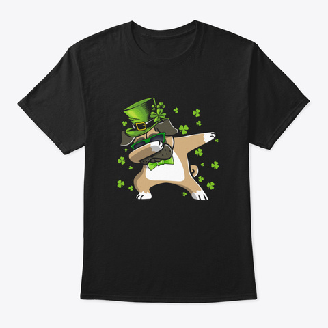 Dabbing Pug Patricks Day Leprechaun Dog  Black T-Shirt Front