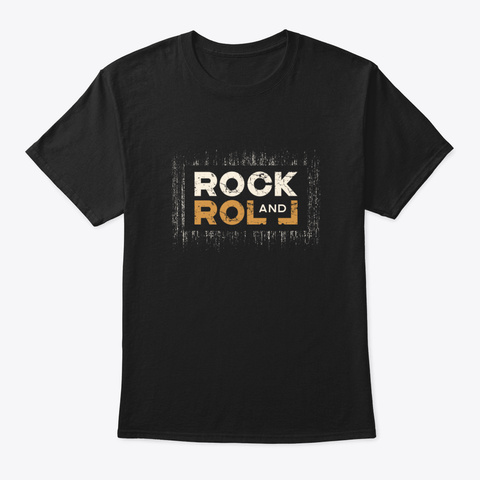 Rock And Roll  Design With Grunge Effect Black T-Shirt Front