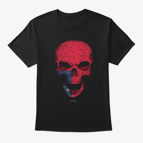 Skull Samoa Flag Skeleton Black T-Shirt Front