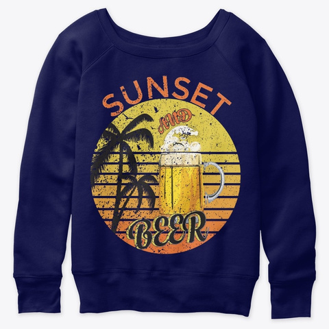 Vintage Sunset And Beer Retro Gift Navy  T-Shirt Front