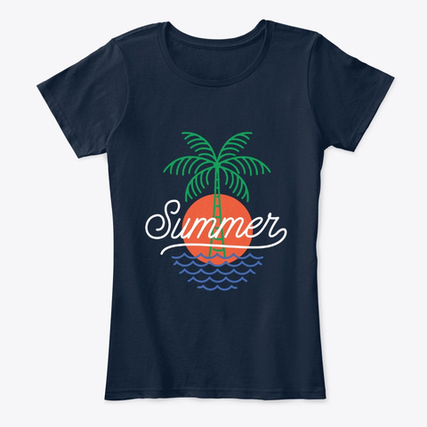 Summer Ocean Palm New Navy T-Shirt Front