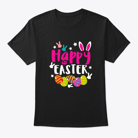 Happy Easter Day Eggs Hunting Bunny Rabb Black Kaos Front