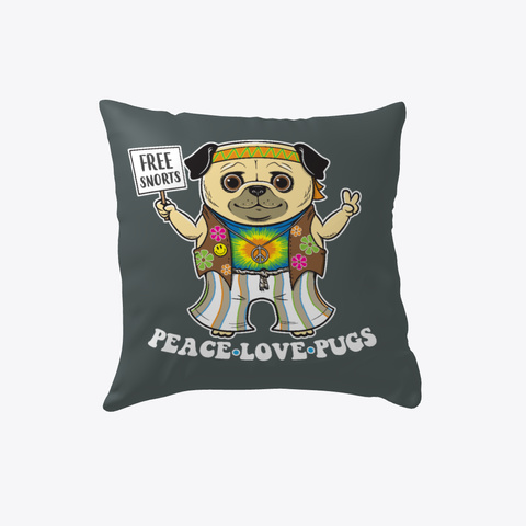 Pug Pillow Peace Love Pugs Dark Grey Camiseta Front