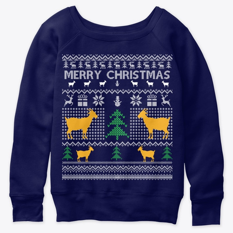 Goat Ugly Christmas Sweater Goat Santa Navy  T-Shirt Front