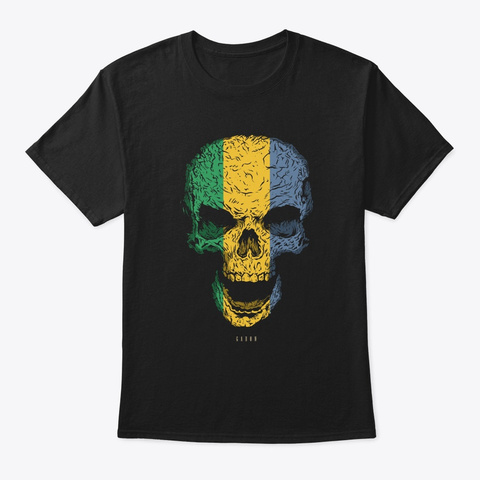 Skull Gabon Flag Skeleton Black T-Shirt Front