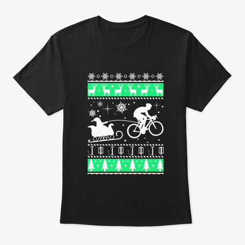 Awesome Biker Carring Santa Sleigh Black T-Shirt Front