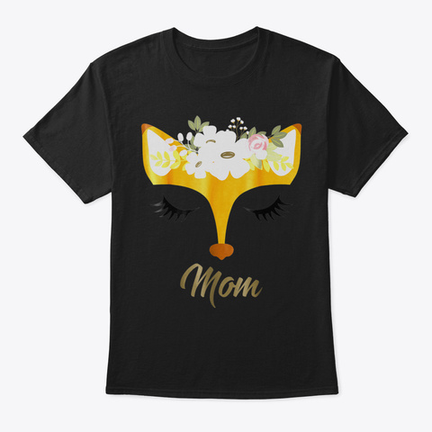 Floral Fox Face Tshirt Mothers Mom55 Cop Black T-Shirt Front