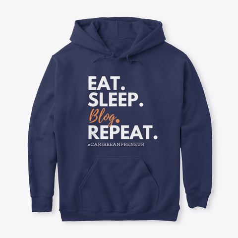 Eat Sleep Blog Repeat   White Text Navy T-Shirt Front