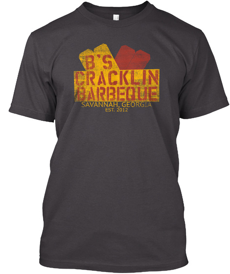 Bs Cracklin Barbeque Savannahgeorgia Est.2012 Heathered Charcoal  T-Shirt Front