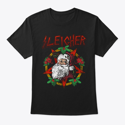 Sleigher | Santa Claus Christmas Heavy Black T-Shirt Front