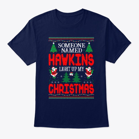 Named Hawkins Light Up Christmas Navy T-Shirt Front