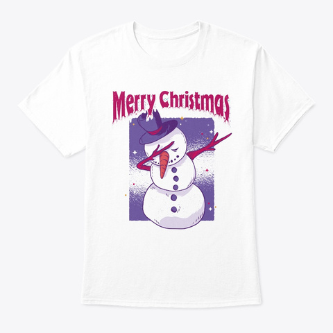 Merry Christmas Dabbing Snowman White T-Shirt Front