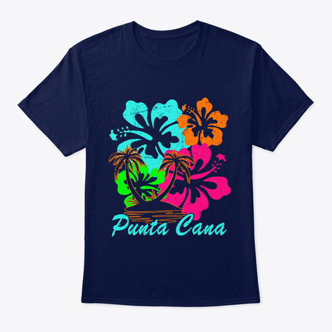 Punta Cana Beach And Palm Tree Navy T-Shirt Front