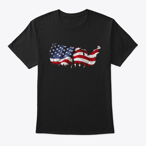 Vintage New York City  Usa Flag America Black T-Shirt Front