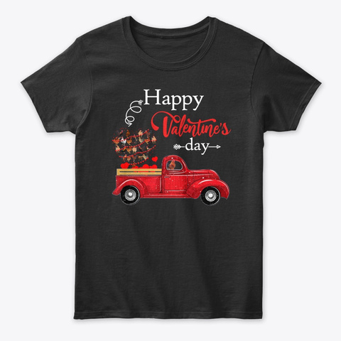 Happy Valentines Day Truck Chicken Tee Black T-Shirt Front