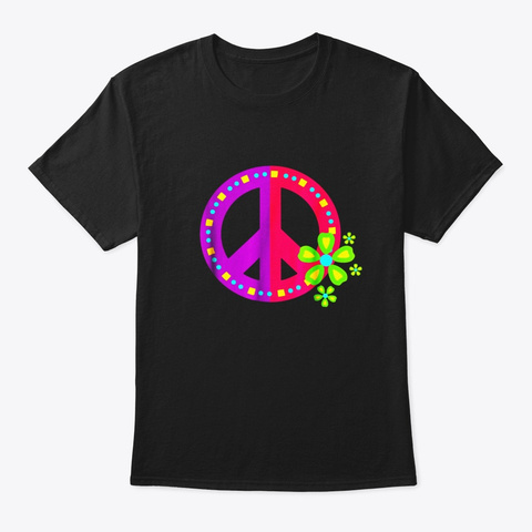 Peace Sign Love T Shirt 60s 70s Tie Die Black T-Shirt Front