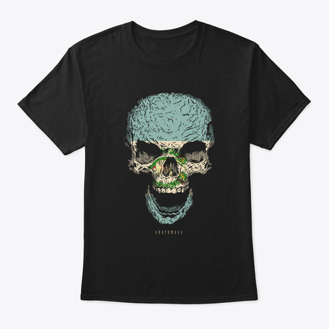 Skull Guatemala Flag Skeleton Black T-Shirt Front