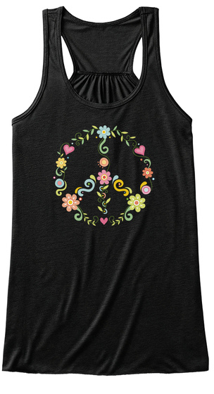 Yoga Tank Top Peace Flowers World Peace Black T-Shirt Front