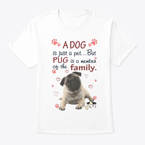 Pug White T-Shirt Front
