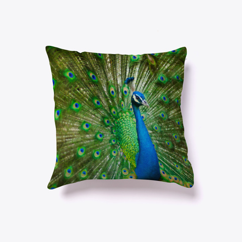 Elegant Painted Peacock Accent Pillow White Kaos Back