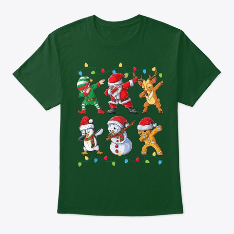 Dabbing Santa Elf Friends Christmas Kids Deep Forest T-Shirt Front