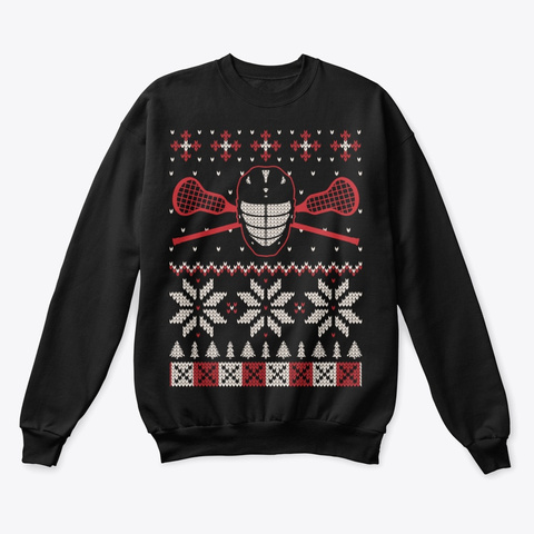 Lacrosse Lovers Ugly Christmas Sweater Black T-Shirt Front