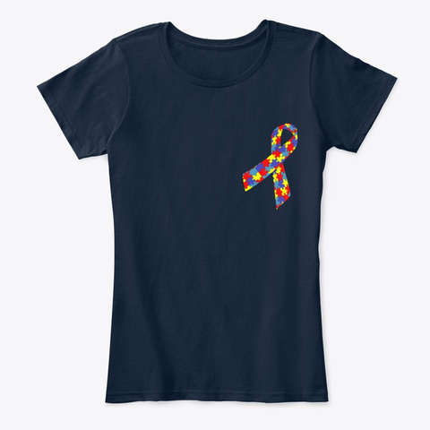 Autism Awareness Ribbon New Navy T-Shirt Front