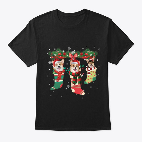 Christmas Stocking Corgi Dog Shirt Black T-Shirt Front
