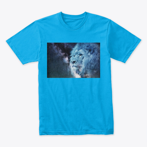 Space Lion Art Turquoise T-Shirt Front