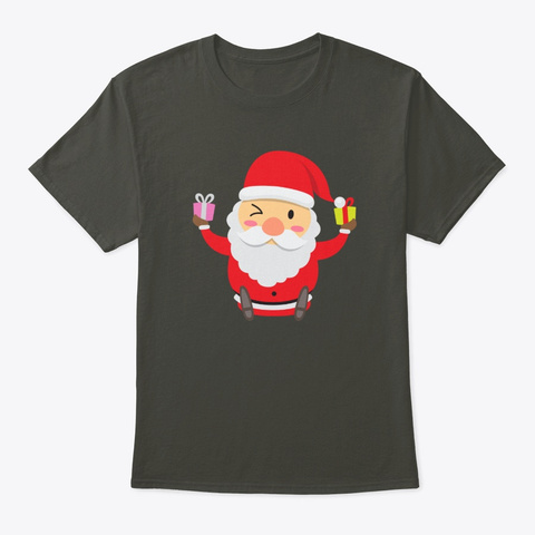 Santa In Hat & Red Suit Holding Presents Smoke Gray T-Shirt Front