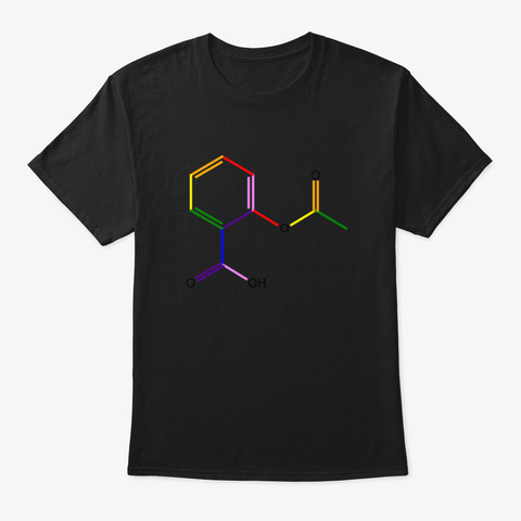 Aspirin Molecule Rainbow Chemistry Black Maglietta Front