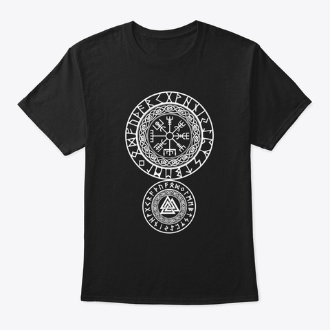 Viking Celtic Nordic Vegvisir & Valknut  Black T-Shirt Front
