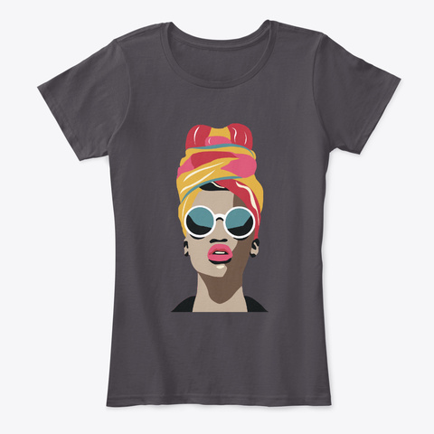 Headwrap Black Woman With Afro Hair Heathered Charcoal  T-Shirt Front