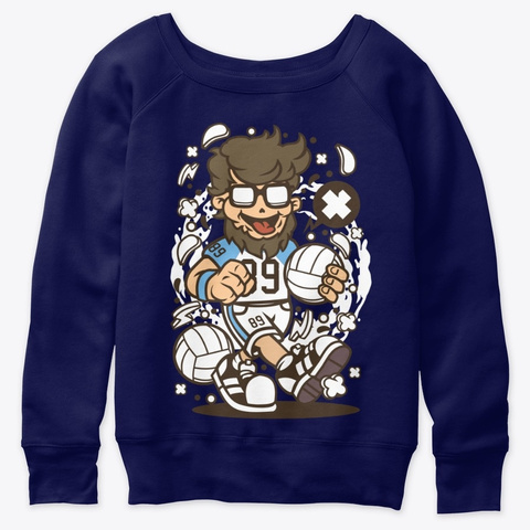 Hipster Volley Ball Player For Animated  Navy  T-Shirt Front