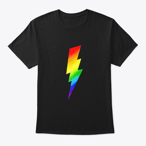 Lightning Bolt Gay Pride Rainbow T Shirt Black T-Shirt Front