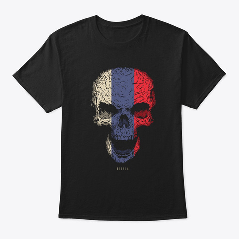 Skull Russia Flag Skeleton Black T-Shirt Front