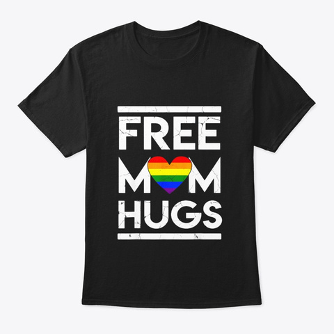 Vintage Free Mom Hugs Tshirt Rainbow Black T-Shirt Front