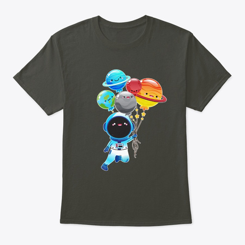 Astronaut With Planet Balloons Outta Smoke Gray T-Shirt Front