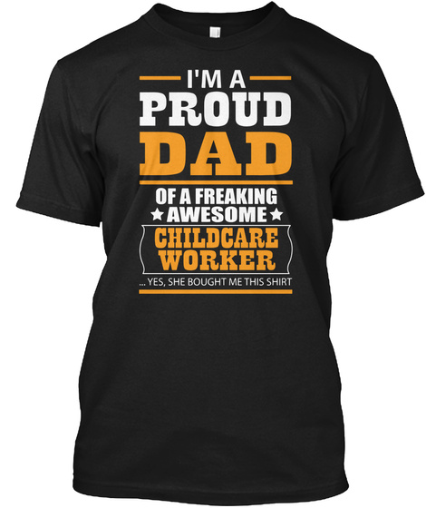 Childcare Worker Dad Black T-Shirt Front