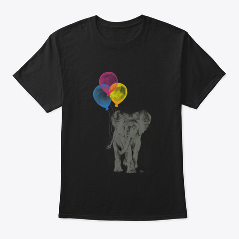 Baby Elephant Watercolor With Balloons Black áo T-Shirt Front