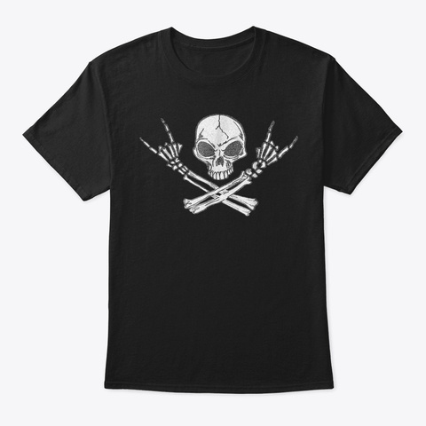 Rock N Roll Shirt Halloween Skeleton Roc Black T-Shirt Front