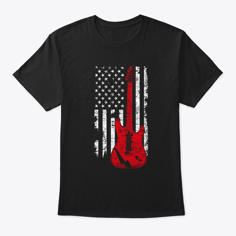 Vintage American Flag Guitar Player Cool Black T-Shirt Front