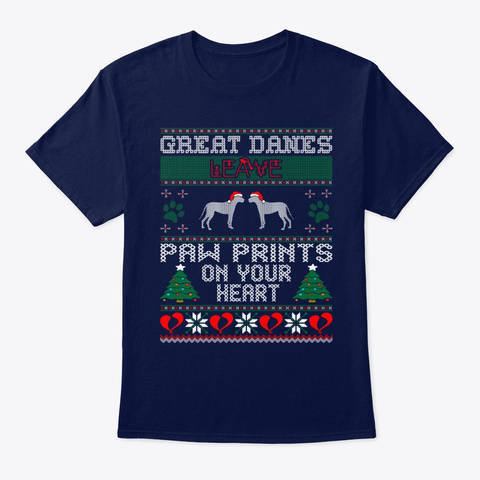 Great Danes Paw Print On Your Heart Navy áo T-Shirt Front