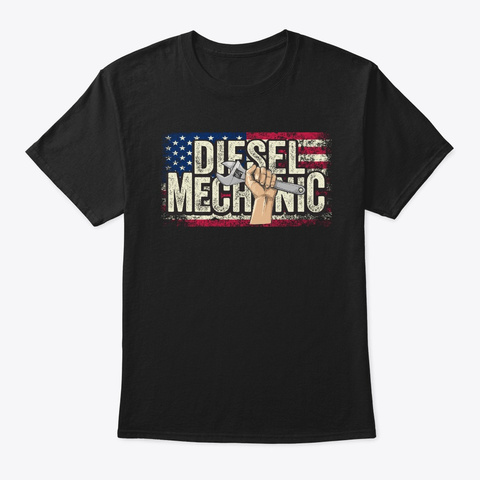 Diesel Mechanic American Flag T Shirt Black T-Shirt Front